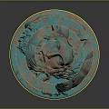 Detailed Turquoise Copper Textured Sculpture Carving With Intricate Design On Circular Base