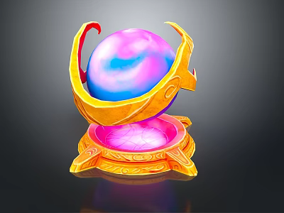 Elaborate Decorative Golden Base Supporting Colorful Glowing Sphere With Intricate Patterns 3d model