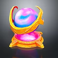 Elaborate Decorative Golden Base Supporting Colorful Glowing Sphere With Intricate Patterns