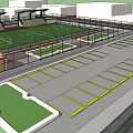 Football Field With Green Grass Surface Spectator Stands And Parking Spaces