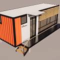 Modern Container Building Design With Large Glass Windows Wooden Louvers And Balcony