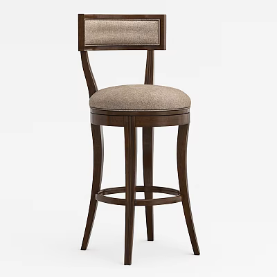 Classic Wooden Bar Stool With Upholstered Beige Seat And Curved Backrest Design 3d model
