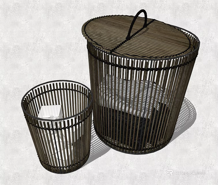 Woven Storage Baskets With Handles In Different Sizes For Home Organization 3d model 
