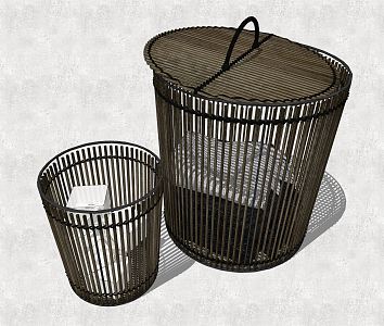 Modern Storage Basket Dirty Clothes Basket Bamboo Tube 3d model