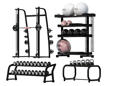 Complete Fitness Equipment Set With Barbell Rack Dumbbells Medicine Balls And Swiss Balls 3d model