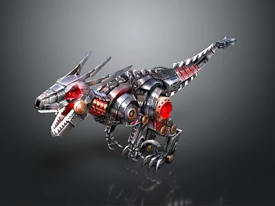 Smart Machine Dinosaur Robot With Metallic Structure And Red Luminous Eyes 3d model