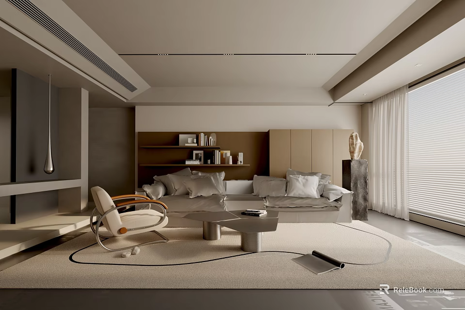 Modern Living Room Interior Design With Sofa Coffee Table Accent Chair And Area Rug 3d model 