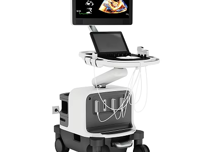 Advanced Mobile Medical Ultrasound System With Monitor Laptop Trolley And Cables 3d model