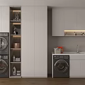 Elegant Modern Bathroom Cabinet Rack With White Storage Shelves And Washing Machine