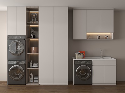 Modern Washing Machine Cabinet Washer Dryer Lavatory Balcony Cabinet 3d model