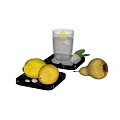 Fresh Lemons Pear and Ice Water with Mint on Black Trays