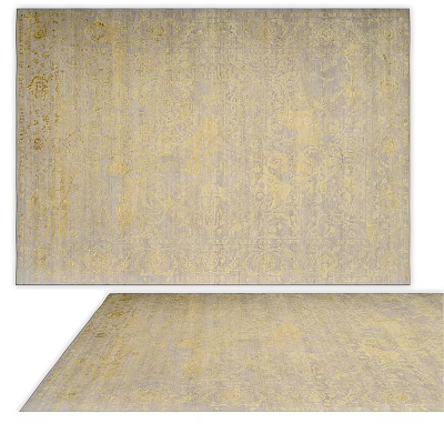 Elegant Square Carpet With Beige And Gold Traditional Floral Patterns For Living Room Decor 3d model