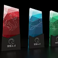 Transparent Colorful Sculpture Carving Trophies Featuring Lion Whale Dragon Designs And Black Base