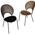 Modern Single Chair with Radial Striped Backrest Brown and Light Wooden Metal Legs Design