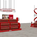 Red Beverage Display Shelves With Multiple Layers Holding Bottles In Store Promotion