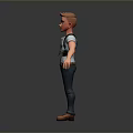 3D Game Film Character Young Male Model With Short Hair Gray T-Shirt Backpack Arms Outstretched