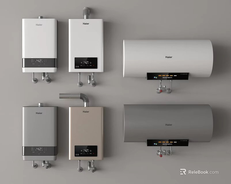 Haier Water Heaters Collection With Gas Storage Types Digital Display White Gray Gold 3d model 