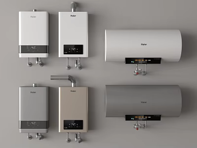 Haier Water Heaters Collection With Gas Storage Types Digital Display White Gray Gold 3d model