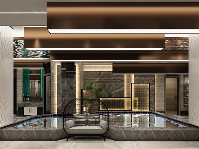 Elegant Modern Storefront Design With Marble Walls Lighting Strips Green Plants And Seating Area 3d model