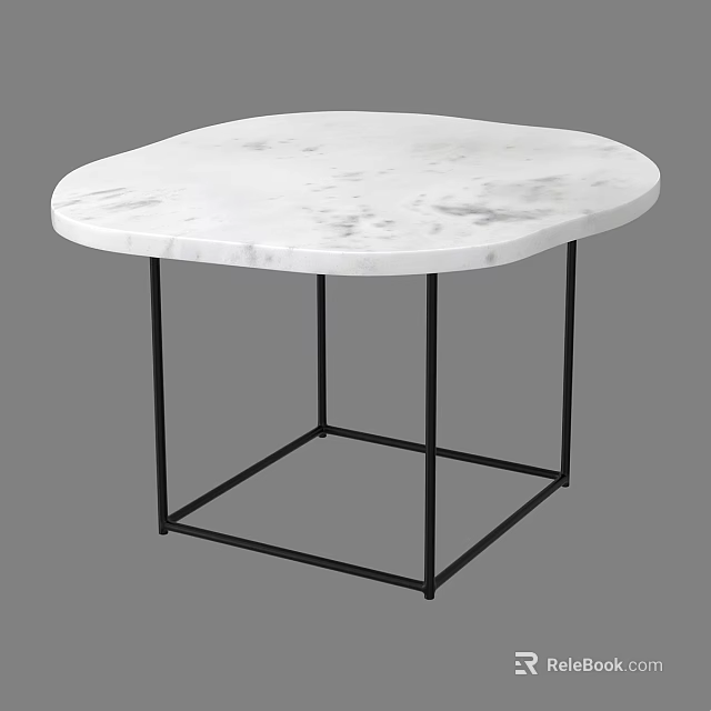 Modern Coffee Table With White Marble Top And Black Metal Frame Structure 3d model 