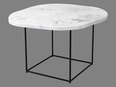 Modern Coffee Table With White Marble Top And Black Metal Frame Structure 3d model