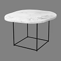 Modern Coffee Table With White Marble Top And Black Metal Frame Structure