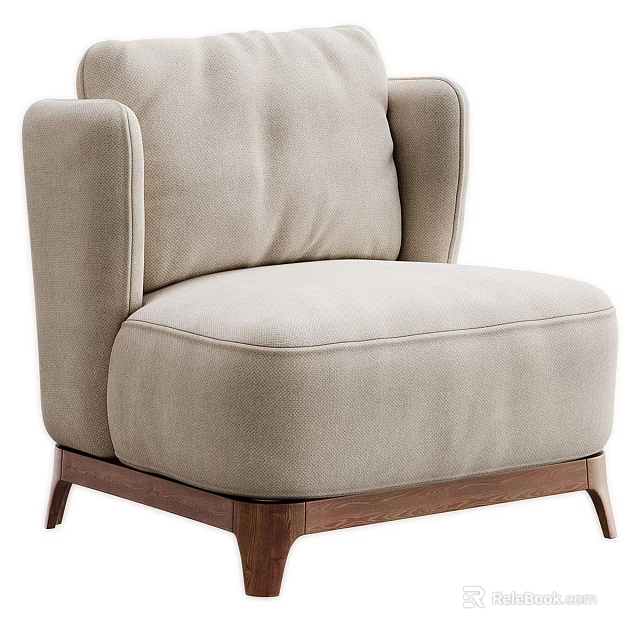 Light Beige Upholstered Single Sofa with Plush Backrest Seat Armrest and Walnut Wooden Legs 3d model 