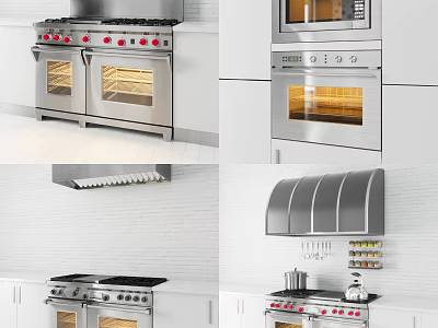 Modern Kitchen Appliances Featuring Stainless Steel Stove Oven And Range Hood Design 3d model