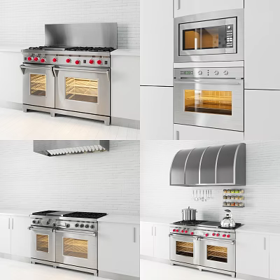Modern Kitchen Appliances Featuring Stainless Steel Stove Oven And Range Hood Design 3d model