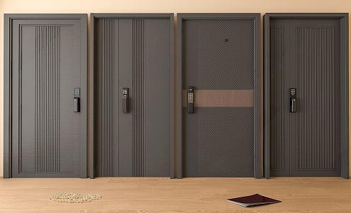 Modern security door single door entry door smart lock door 3d model