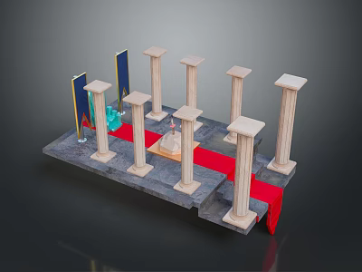 Classical Architectural Columns Display With Stone Pedestals And Red Decorative Strip On Platform 3d model