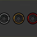 Pirelli Car Tires With Three Different Colored Accent Rings And Black Rims