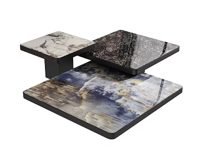 Modern Layered Coffee Table With Black White Blue Marble Textured Surfaces 3d model