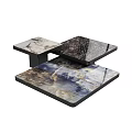 Modern Layered Coffee Table With Black White Blue Marble Textured Surfaces 3d model