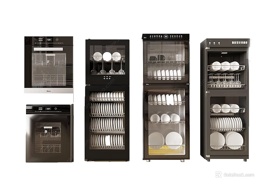 Modern Kitchen Appliances With Multiple Storage Racks For Dishes Glasses And Plates 3d model 