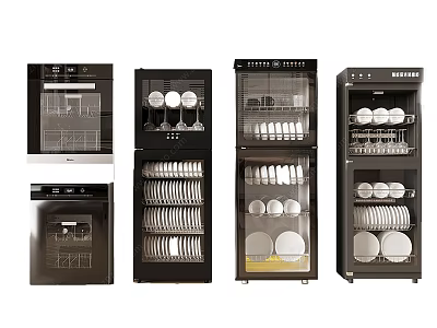 Modern Kitchen Appliances With Multiple Storage Racks For Dishes Glasses And Plates 3d model