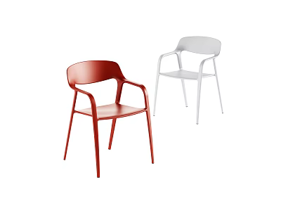 Red And White Modern Leisure Chairs With Armrests Sleek Design And Metal Legs 3d model