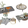 Modern Coffee Table Designs With Marble Glass Tops Round Rectangular Shapes And Decorative Plants 3d model