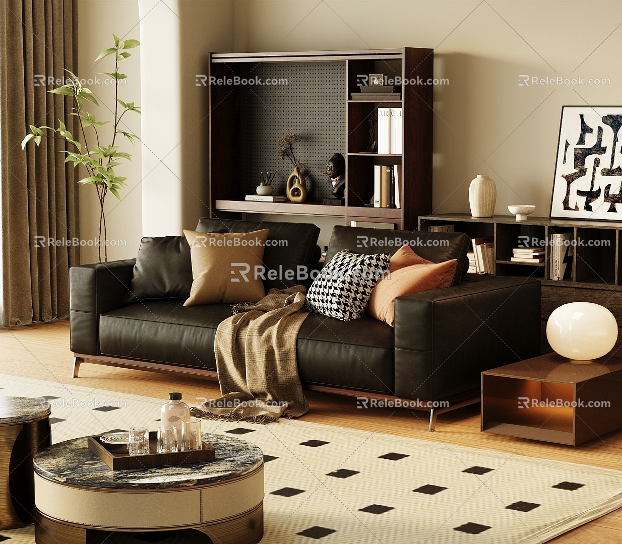 Middle ancient living room double sofa 3d model