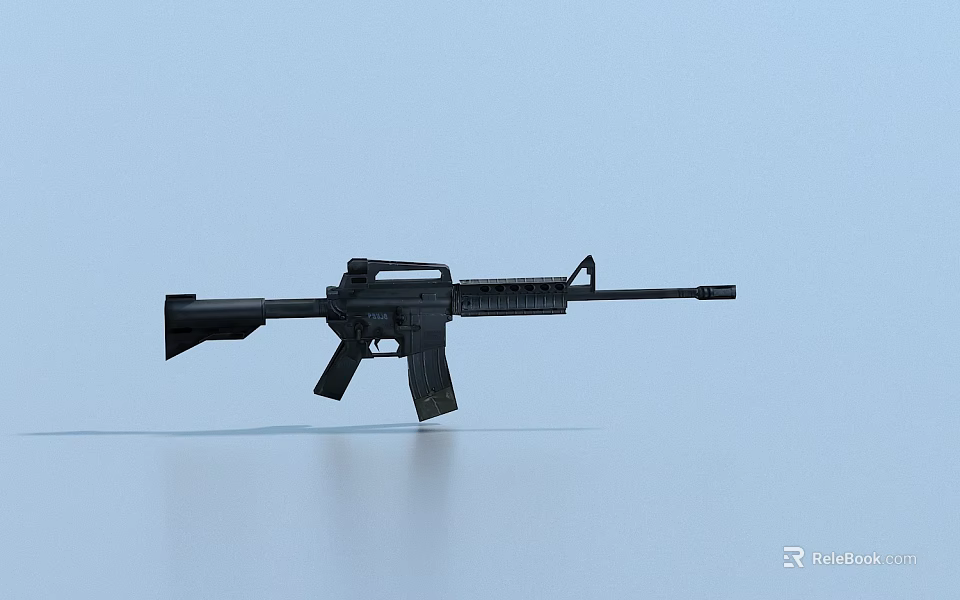Black Modern Rifle With Detailed Barrel Stock And Magazine On Light Blue Background 3d model 