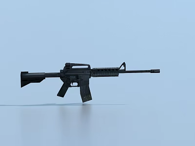 Black Modern Rifle With Detailed Barrel Stock And Magazine On Light Blue Background 3d model