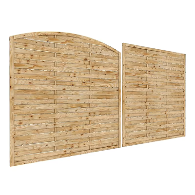 Wooden Slatted Fence With Arched And Flat Top Designs For Outdoor Use 3d model