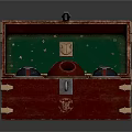 Open Wooden Case Interior With Green Lining Circular Components And Metal Corners