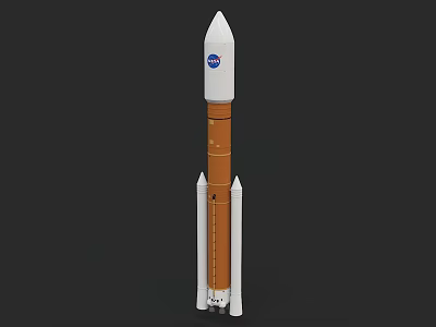 NASA Rocket Launch Vehicle With White Orange Body And Boosters 3d model