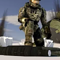 Game Movie Armored Warrior On Snowy Battlefield With Crashed Vehicle And Smoke Plumes