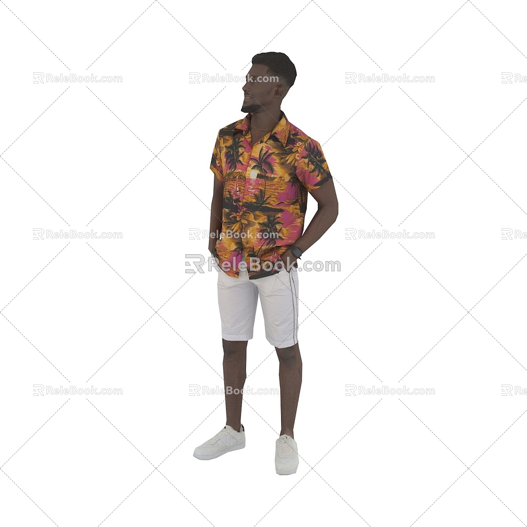 Standing foreign man black man in summer costume 3d model