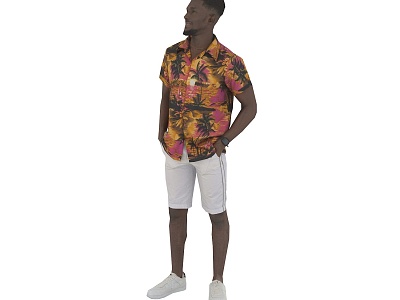 Standing foreign man black man in summer costume model