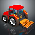 Red Toy Tractor With Large Wheels Yellow Front Attachment And Colorful Stripes