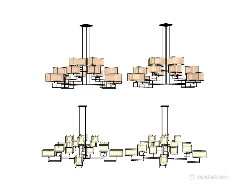 Contemporary Modern Chandeliers with Square Light Modules and Black Metal Frame 3d model