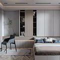 Minimalist Tatami Bedroom Interior Design With Storage Cabinets Desk Chair And Green Plant